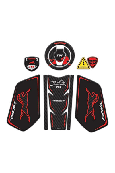 Redline Grafik TVS Raider Uyumlu Tank Pad Seti Kırmızı Siyah Redlinegrafik