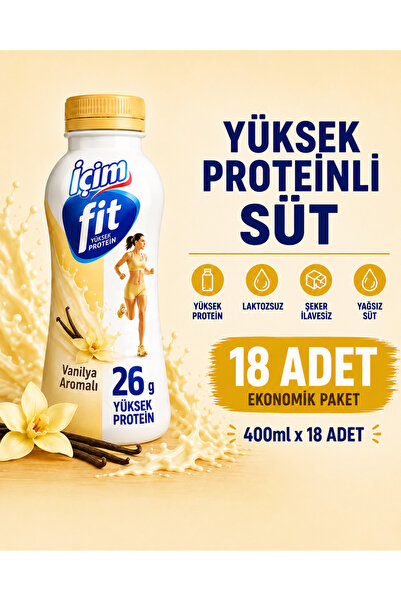 İçim Fit Yüksek Proteinli Vanilyalı Laktozsuz Süt 400 ml x 18 Adet