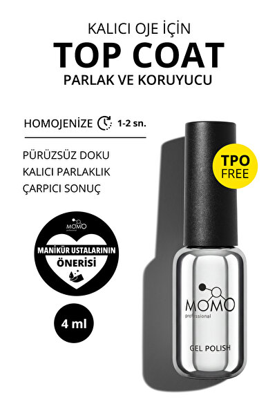 MOMO professional Kalıcı Oje İçin Top Coat - Yapışkansız, 4 ml