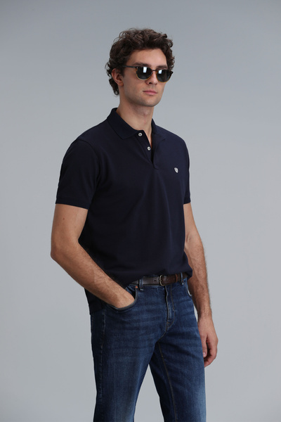 Lufian Men's Laon Polo Neck Navy Blue T-Shirt 111040164