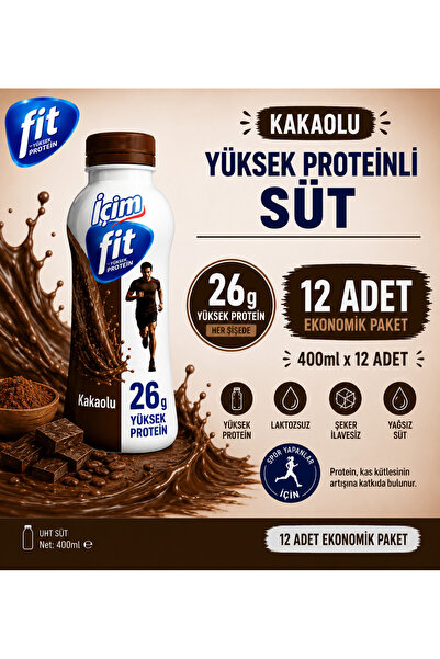 İçim Fit Yüksek Proteinli Laktozsuz Kakaolu Süt 400ml x 12 Adet