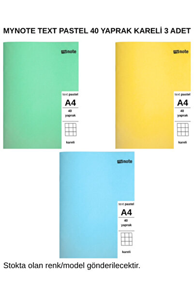 Mynote Text Pastel Notebook A4 40 Sheets Checkered 3 Pieces