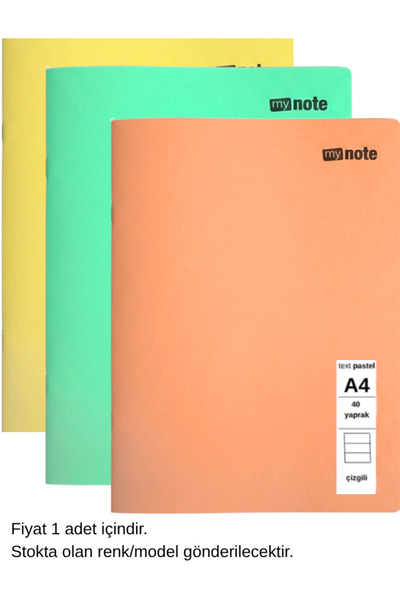 Mynote Text Pastel Notebook A4 40 Sheets Lined 1 Piece
