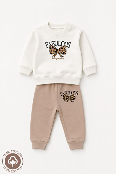 Miniel Baby Girl Ribbon Printed 100% Cotton 6-9-12 Months Top and Bottom 2-Pi...