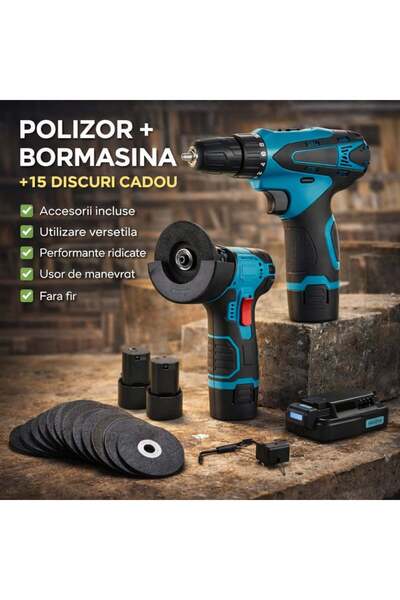 OEM Angle Grinder & Impact Drill Top Bottom Set 48 V with 2 batteries + 5 gif...