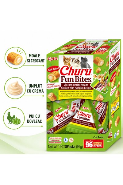 Inaba Churu Fun Bites Recompense Moi cu Pui și Dovleac pentru Pisici, 8 x 12 g
