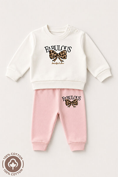 Miniel Baby Girl Ribbon Printed 100% Cotton 6-9-12 Months Top and Bottom 2-Pi...