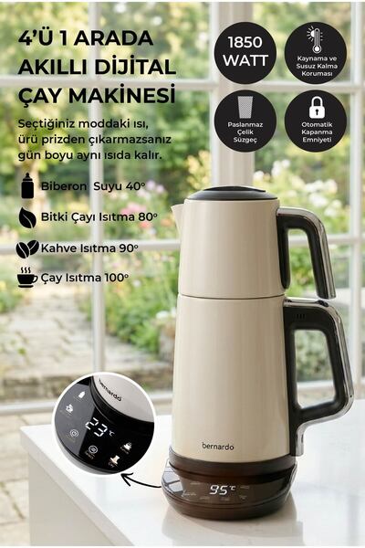 Bernardo Nova Dijital Akıllı Çelik Demlikli 1800 W Çay Makinesi ve Kettle Kre...