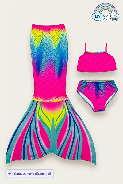 My Kids Wear Parlak Renkli Deniz Kızı Mayo Kostümü 3'lü Set