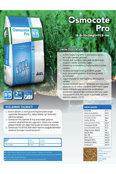 ICL Everris Osmocote Pro 18-8-10 Bitki Gübresi 8-9 Aylık 1 Kg