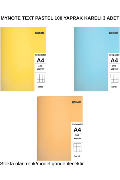 Mynote Text Pastel Notebook A4 100 Sheets Checkered 3 Pieces