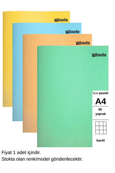 Mynote TEXT Pastel Defter A4 60 Yaprak Kareli 1 Adet