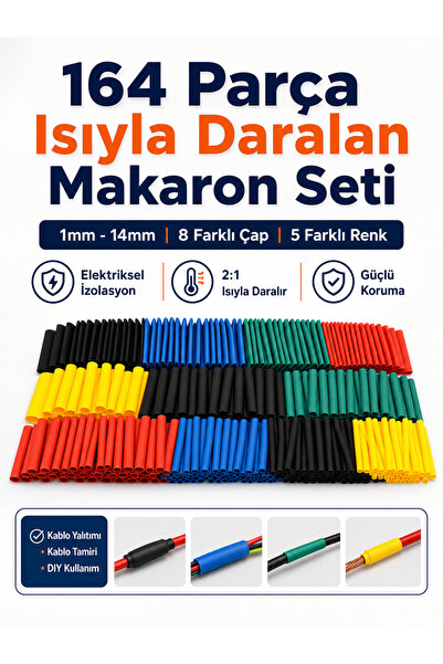 RAMDET 164 Parça Kablo Makaron Seti. Isıya Dayanıklı Kalo Koruyucu Kablo Tami...