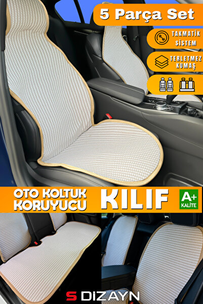 S Dizayn S-Dizayn Oto Koltuk Koruyucu Kılıf Set Krem Universal 2+3 Parça Ön A...