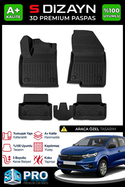 S Dizayn S-Dizayn Dacia Sandero 3D Pro Havuzlu Paspas 2020 Üzeri A+ Kalite 3D...
