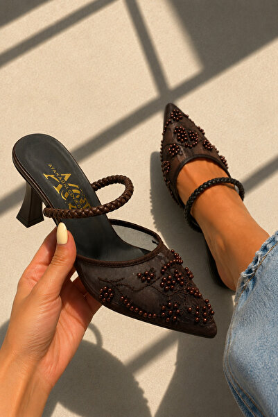 CARLA BELLA Women's Heeled Shoes with Pearl Embroidery on Tulle