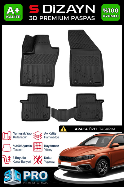 S Dizayn S-Dizayn Fiat Egea Cross 3D Pro Havuzlu Paspas 2020 Üzeri A+ Kalite ...