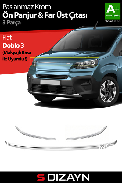 S Dizayn S-Dizayn Fiat Doblo 3 Krom Ön Panjur ve Far Üzeri Çıta Seti 3 Prç. 2...
