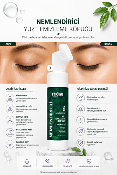 TTO Yüz Temizleme Köpüğü Nemlendirici 200 ml Hyaluronik Asitli Tüm Cilt Tipleri İçin