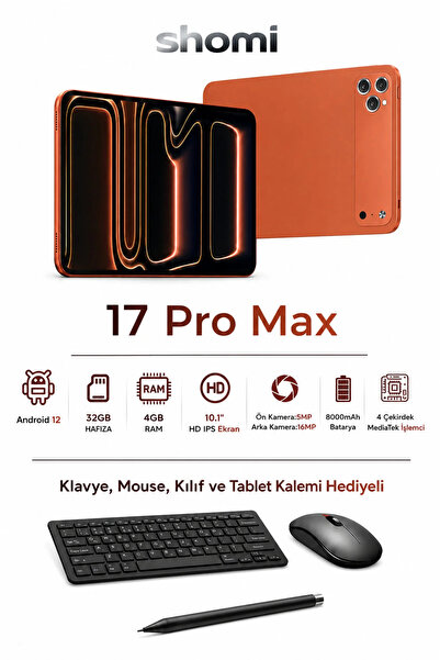 shomi SHM003 17 Pro Max - 4 GB Ram 32 GB Dahili Depolama 10.1 İnç Tablet Seti
