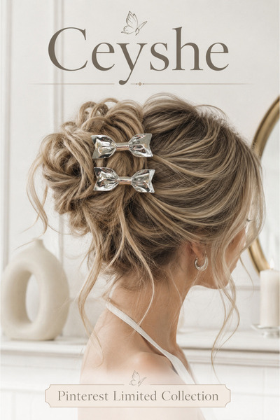 CeyShe Pinterest 2-Piece Shiny Silver Ribbon Bow Imported Silver Plated Thick...