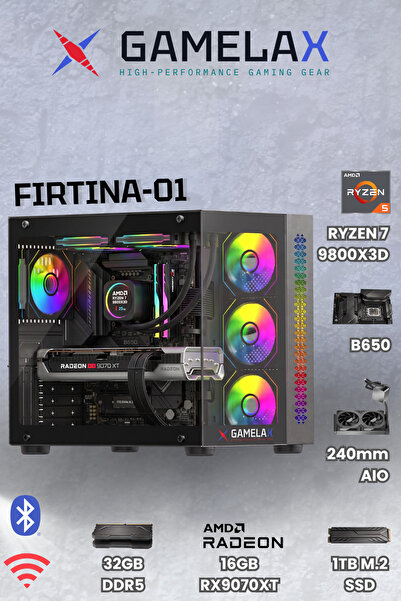 Gamelax FIRTINA-01 AMD Ryzen7 9800X3D RX9070XT 16GB 32GB DDR5 Ram 1TB M.2 SSD...