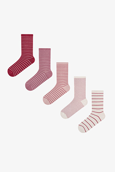 Penti Pembe Bordo Fine Lines Çizgili 5 Çift Soket Çorap