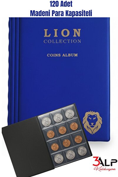 3Alp Koleksiyon Mini Madeni Para Cep Albümü 120 Gözlü 10 Sayfalı- Mavi Renk