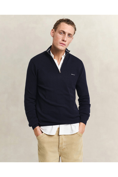 Gant Erkek Lacivert Regular Fit Yarım Fermuarlı Kazak