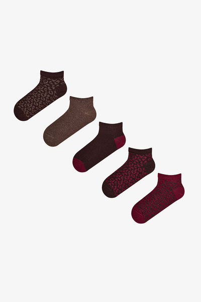 Penti Burgundy Brown Leopard Everyday 5 Pairs of Booties Socks