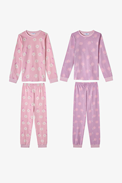 Penti Kız Çocuk Pembe Love&peace Pamuklu Uzun Kollu 2'li Pijama Takımı