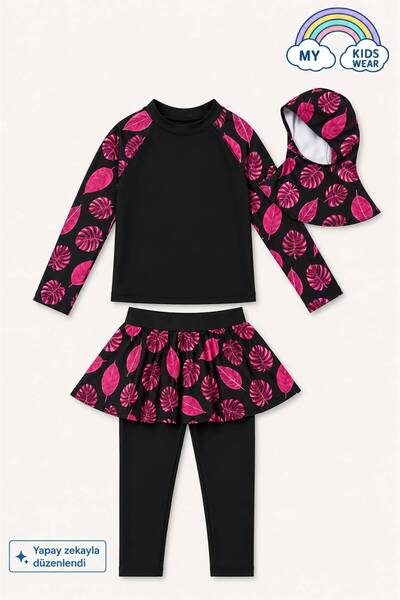 My Kids Wear Three-Piece Girls' Hashema, Hijab, Skirt, Closed Swimsuit