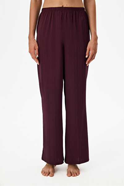 Penti Bordo Aurora Saten Çiçekli Pijama Altı