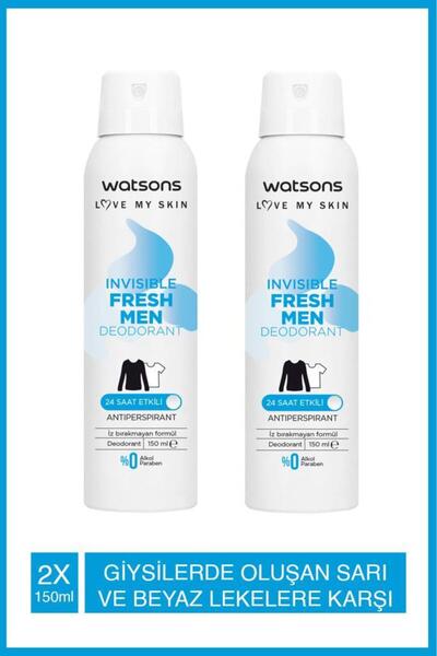 Watsons Invisible Fresh Men 24 Saat Etkili Deodorant Sprey 150 Ml X2 Adet