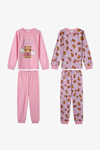 Penti Kız Çocuk Pembe Friendly Capy Pamuklu Uzun Kollu 2'li Pijama Takımı