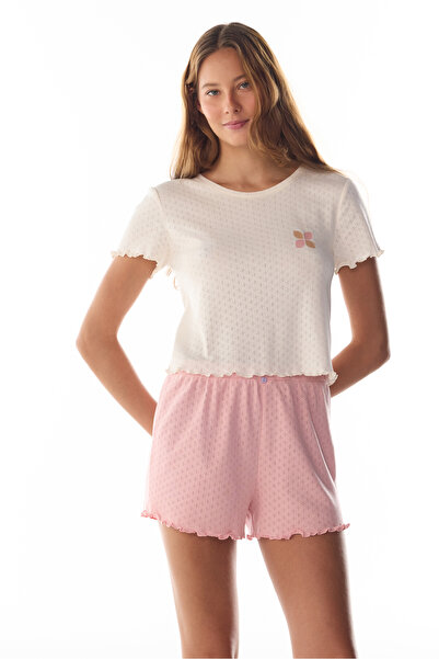 Penti Ecru Sleep Mode Pointel Kurzarm-T-Shirt-Pyjama-Oberteil
