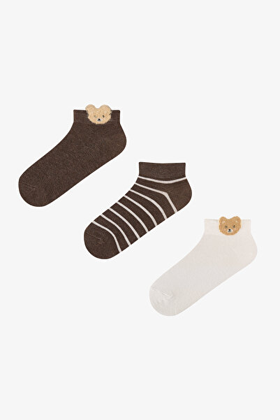 Penti Beyaz Kahve Cute Teddy Bear Pamuklu 3 Çift Patik Çorap