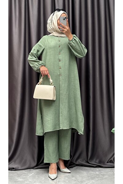 NİSUM MODA Linen Look Half Button Suit