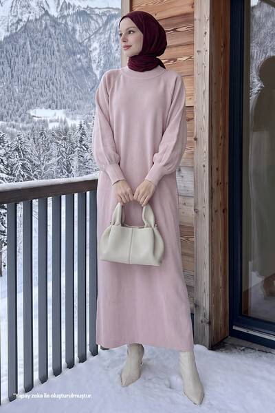 InStyle Mina Balloon Sleeve Knitwear Hijab Dress - Powder