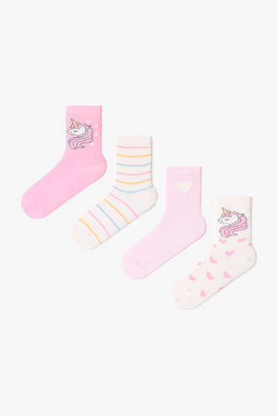 Penti Çok Renkli Kız Çocuk Heart Stripe Unicorn 4lü Soket Çorap