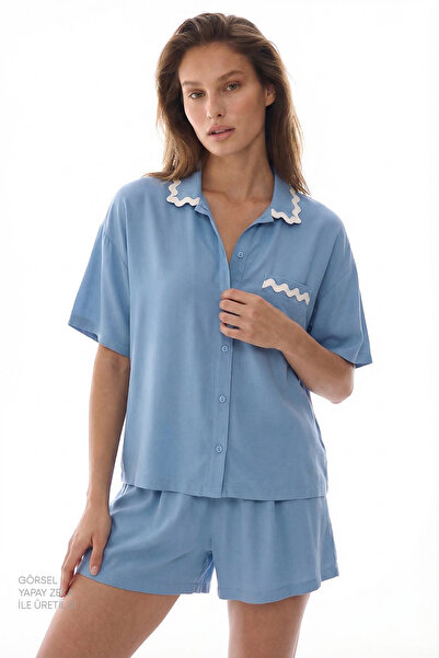 Penti Blue Serenity Short Sleeve Shirt Shorts Pajama Set