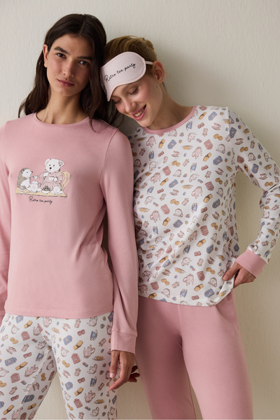 Penti Tea Party Printed Long Sleeve Thermal Effect Pajama Top