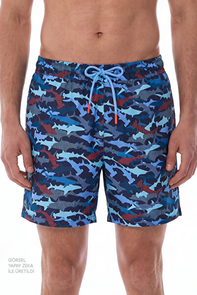 Penti Men's Striped Fish Patterned Swim Shorts