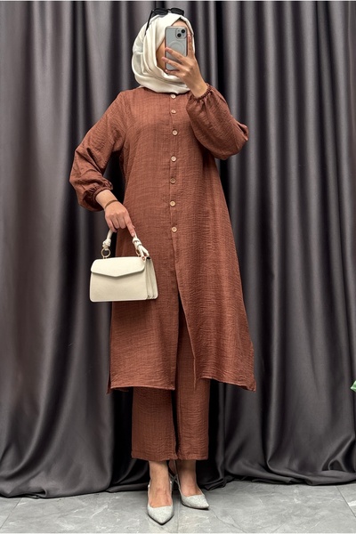 NİSUM MODA Linen Look Half Button Suit