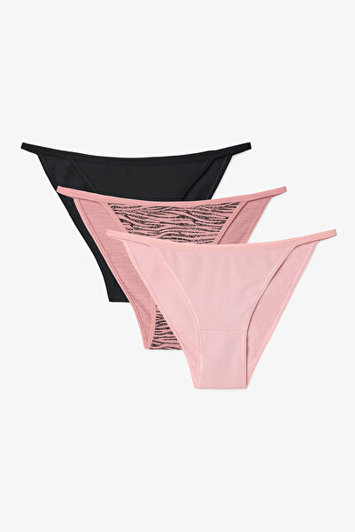 Penti Mix Zebra Desenli İp Detaylı Düşük Bel 3'lü Slip Külot