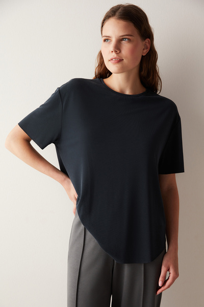 Penti Siyah Bisiklet Yaka Loose Fit Modal T-Shirt