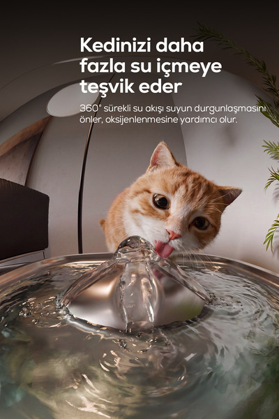 Xenon Smart Kedi Su Pınarı | Çelik, Akıllı, 3L, Ultra Sessiz, Mobil Kontrol D...