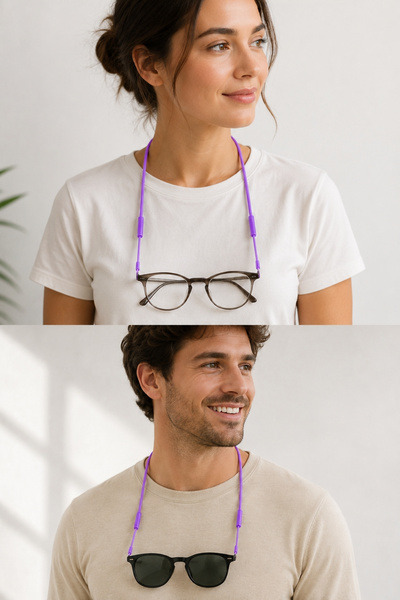 Pureloop Comfort Model New Generation Silicone Glasses Strap Anti-Slip & Flexible Holder Rubber for Prescription Sunglasses and Reading Glasses 55 cm Length Sports and Daily Use Unisex Glasses Strap Neck Strap - Purple
