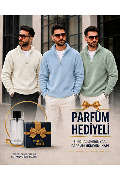 OTAKU 3 piese tricotaje cu jumătate de fermoar Pulover Selanik + Parfum