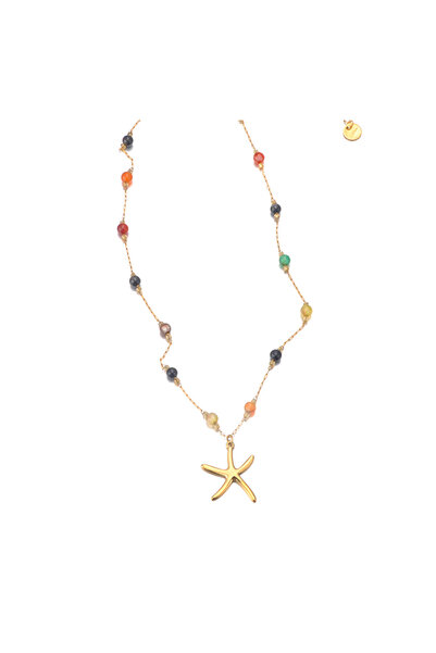 Choice N25101G JeeMango Bohemian Colorful Stone Starfish Shell Pendant Neckla...
